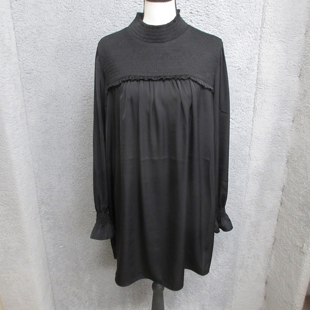 Elan Smocked Dress Womens Large Black Mock Neck Whimsigoth Witchy Dark Romance